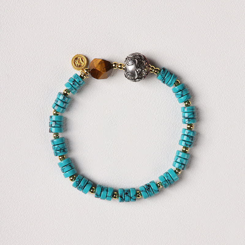 EverestArtStudios Turquoise Communication Handcrafted New Chinese Disc Bead Bracelet