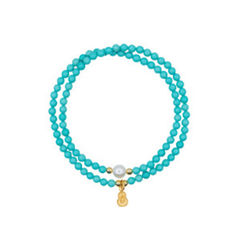 EverestArtStudios Turquoise Pearl Gourd Pendant Double Wrap Protection Handmade Bracelet