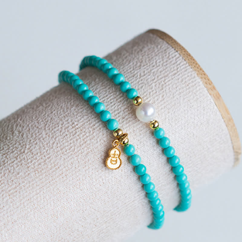 EverestArtStudios Turquoise Pearl Gourd Pendant Double Wrap Protection Handmade Bracelet