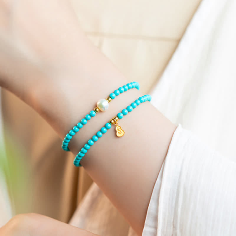 EverestArtStudios Turquoise Pearl Gourd Pendant Double Wrap Protection Handmade Bracelet