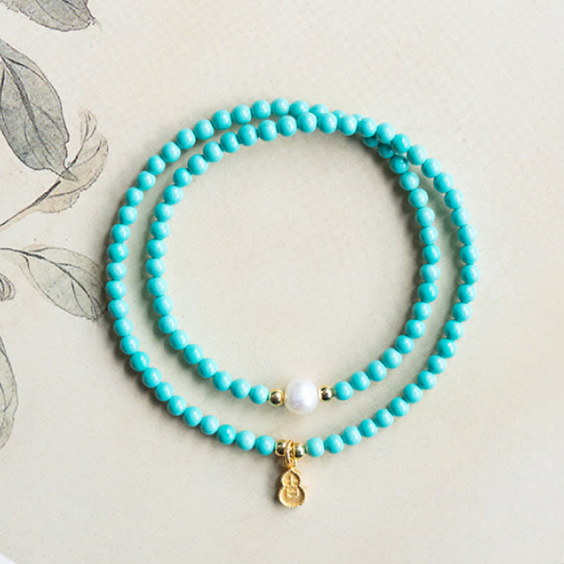 EverestArtStudios Turquoise Pearl Gourd Pendant Double Wrap Protection Handmade Bracelet
