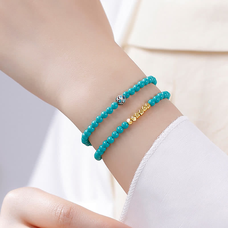 EverestArtStudios Turquoise Communication Double Wrap Faceted Bead Handmade Bracelet