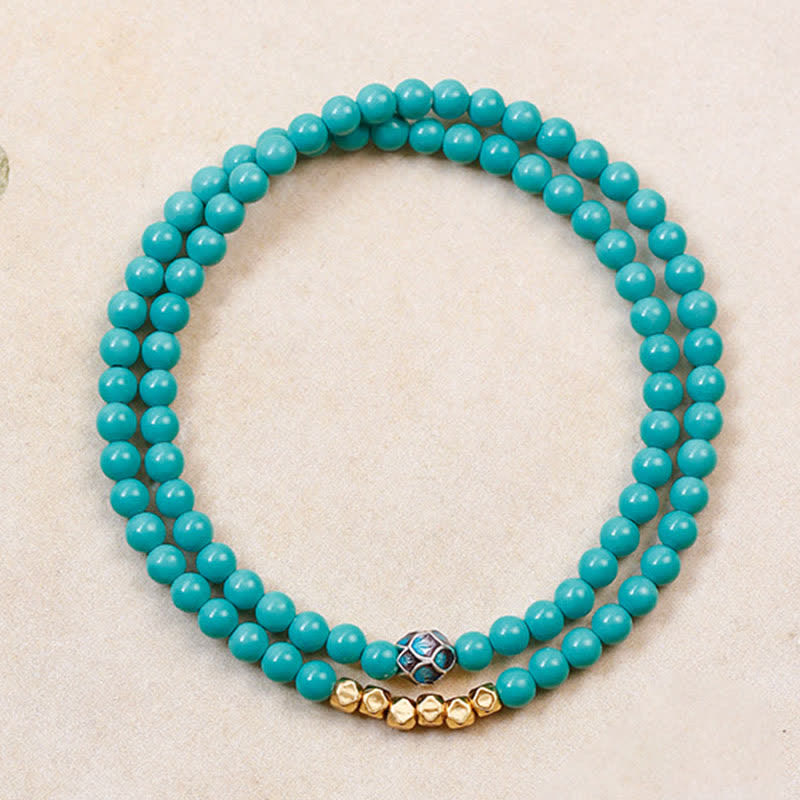 EverestArtStudios Turquoise Communication Double Wrap Faceted Bead Handmade Bracelet