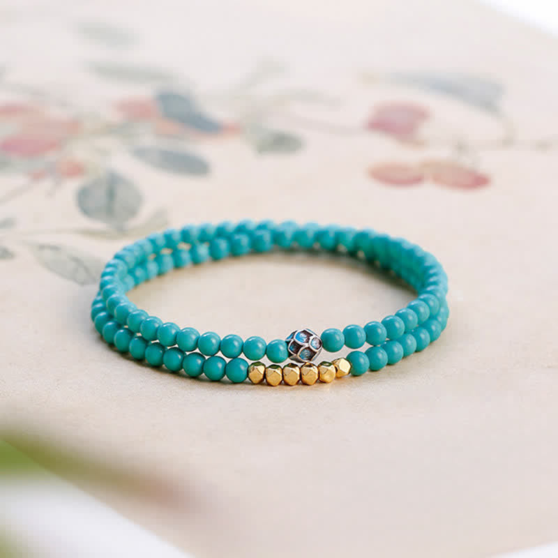 EverestArtStudios Turquoise Communication Double Wrap Faceted Bead Handmade Bracelet