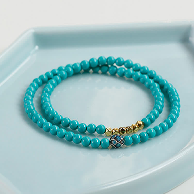 EverestArtStudios Turquoise Communication Double Wrap Faceted Bead Handmade Bracelet