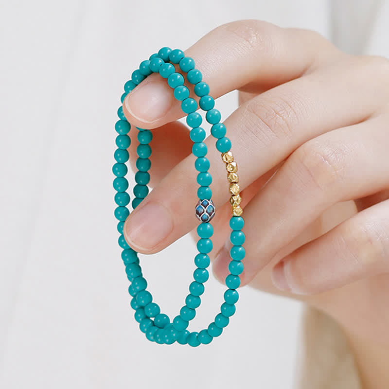 EverestArtStudios Turquoise Communication Double Wrap Faceted Bead Handmade Bracelet