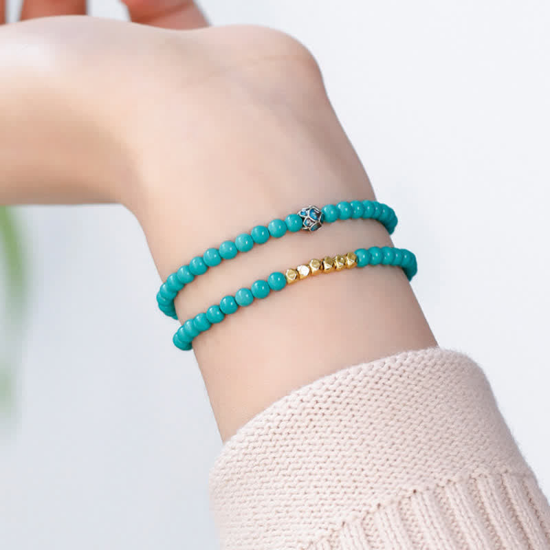 EverestArtStudios Turquoise Communication Double Wrap Faceted Bead Handmade Bracelet