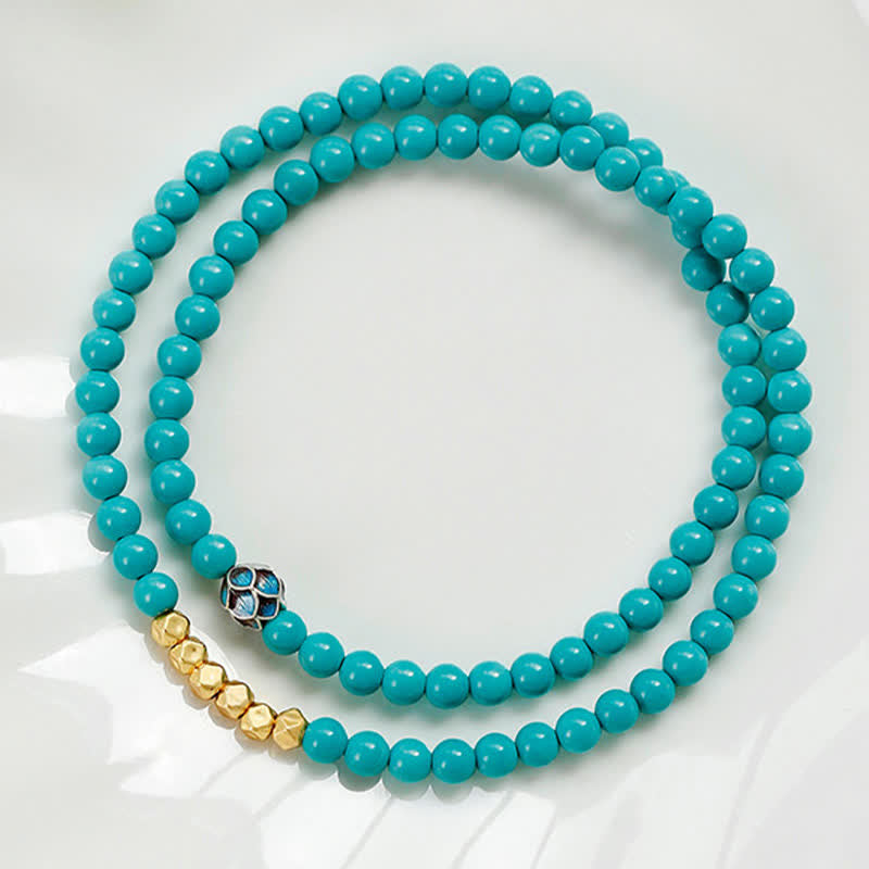 EverestArtStudios Turquoise Communication Double Wrap Faceted Bead Handmade Bracelet