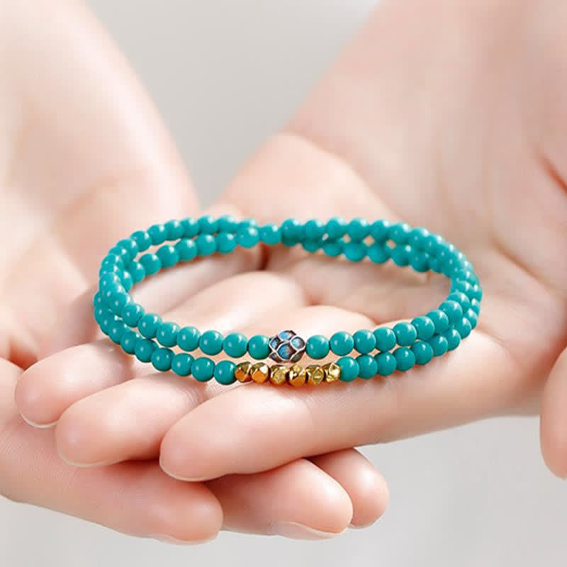 EverestArtStudios Turquoise Communication Double Wrap Faceted Bead Handmade Bracelet