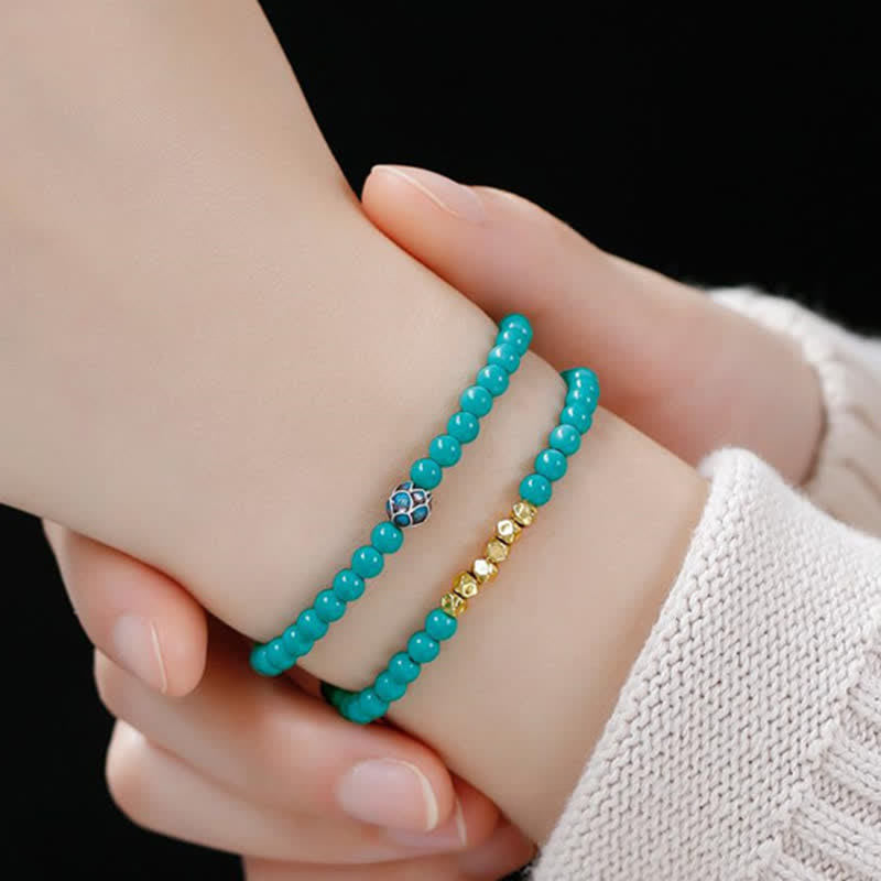 EverestArtStudios Turquoise Communication Double Wrap Faceted Bead Handmade Bracelet