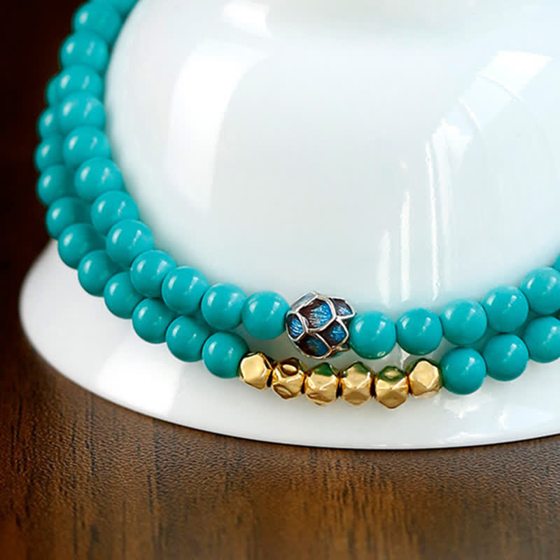 EverestArtStudios Turquoise Communication Double Wrap Faceted Bead Handmade Bracelet