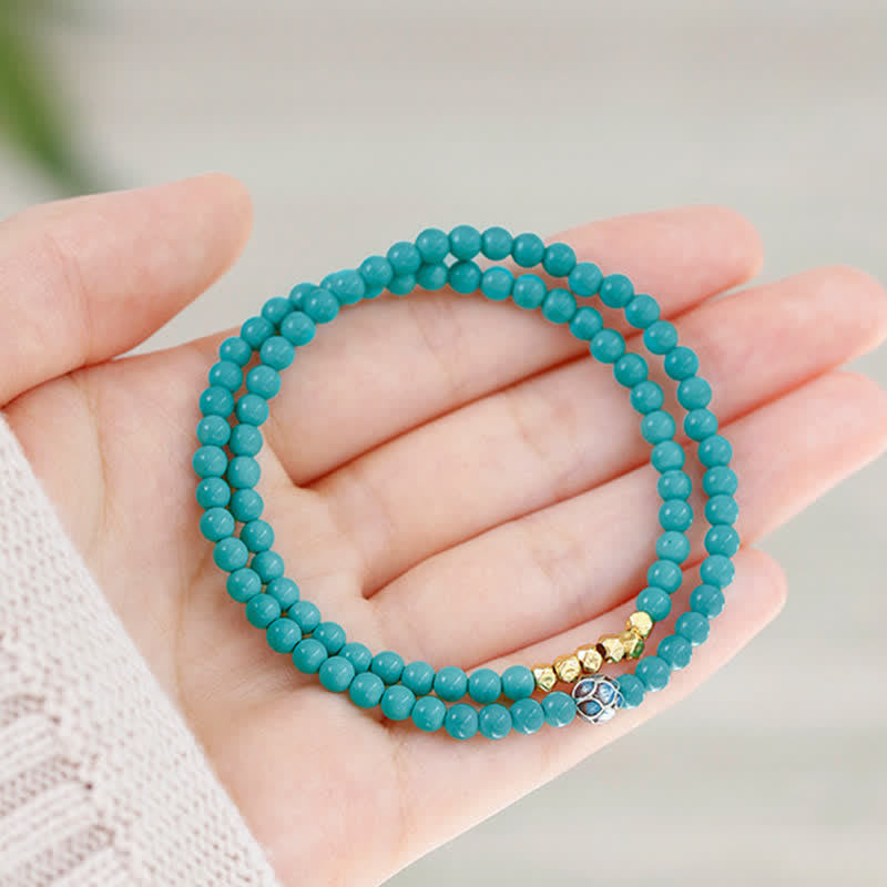 EverestArtStudios Turquoise Communication Double Wrap Faceted Bead Handmade Bracelet