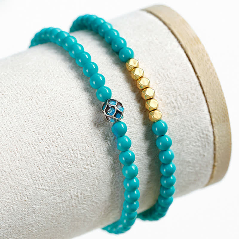 EverestArtStudios Turquoise Communication Double Wrap Faceted Bead Handmade Bracelet