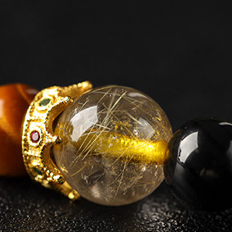 Buddha Stones Tiger Eye Silver Sheen Obsidian Prosperity Hand-Woven Double Wrap Bracelet