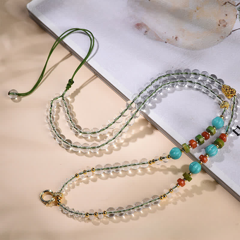 EverestArtStudios Handcrafted Clear Quartz Round-Bead Gourd Healing Multi Wear Necklace