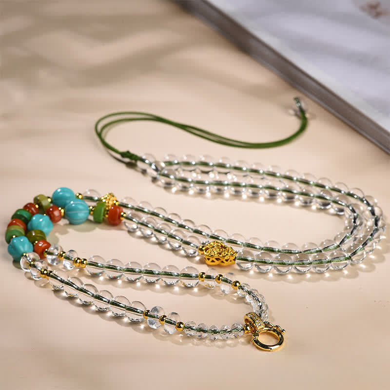 EverestArtStudios Handcrafted Clear Quartz Round-Bead Gourd Healing Multi Wear Necklace