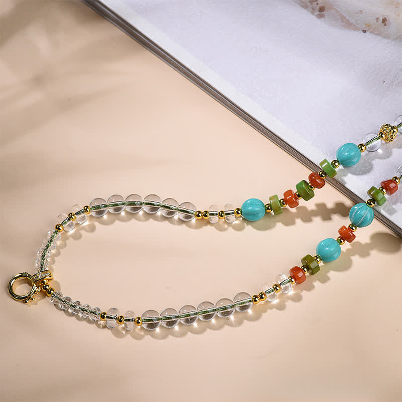 EverestArtStudios Handcrafted Clear Quartz Round-Bead Gourd Healing Multi Wear Necklace