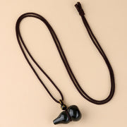 Buddha Stones Rainbow Obsidian Gourd Protection Hand-Woven Pendant Necklace