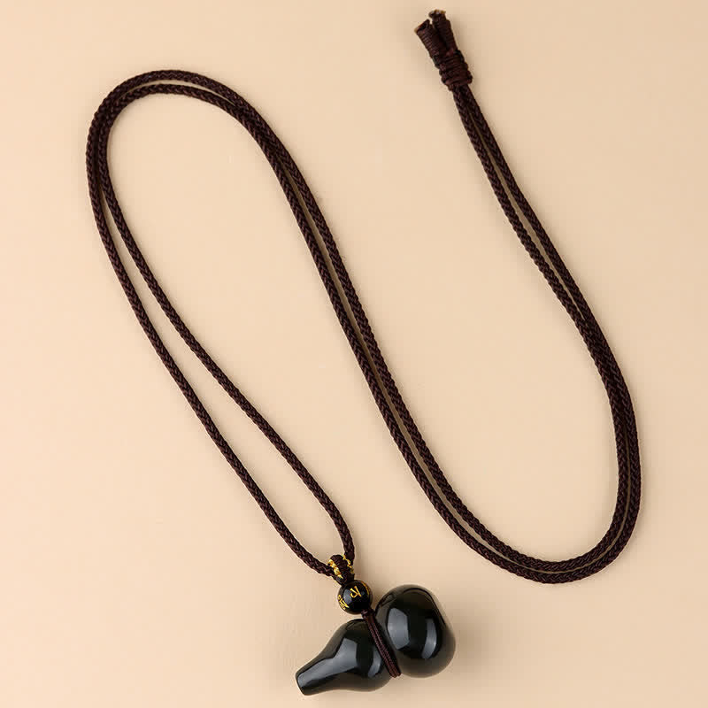Buddha Stones Rainbow Obsidian Gourd Protection Hand-Woven Pendant Necklace