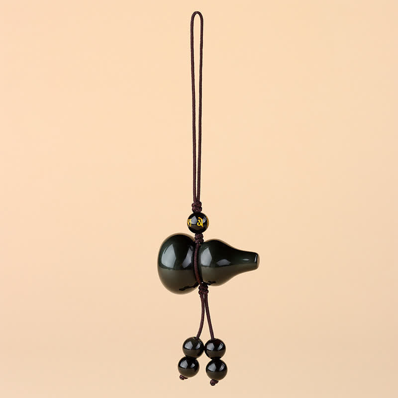 Buddha Stones Rainbow Obsidian Gourd Blessing Hand-Woven Phone Hanging Decoration