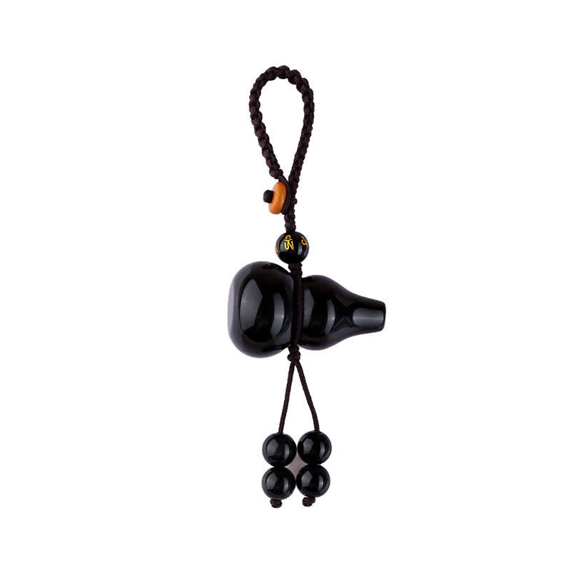 Buddha Stones Rainbow Obsidian Gourd Protection Hand-Woven Vintage Keychains