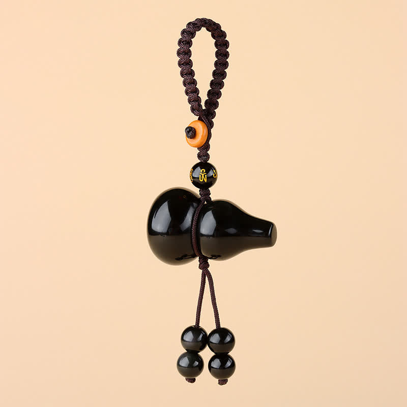 Buddha Stones Rainbow Obsidian Gourd Protection Hand-Woven Vintage Keychains