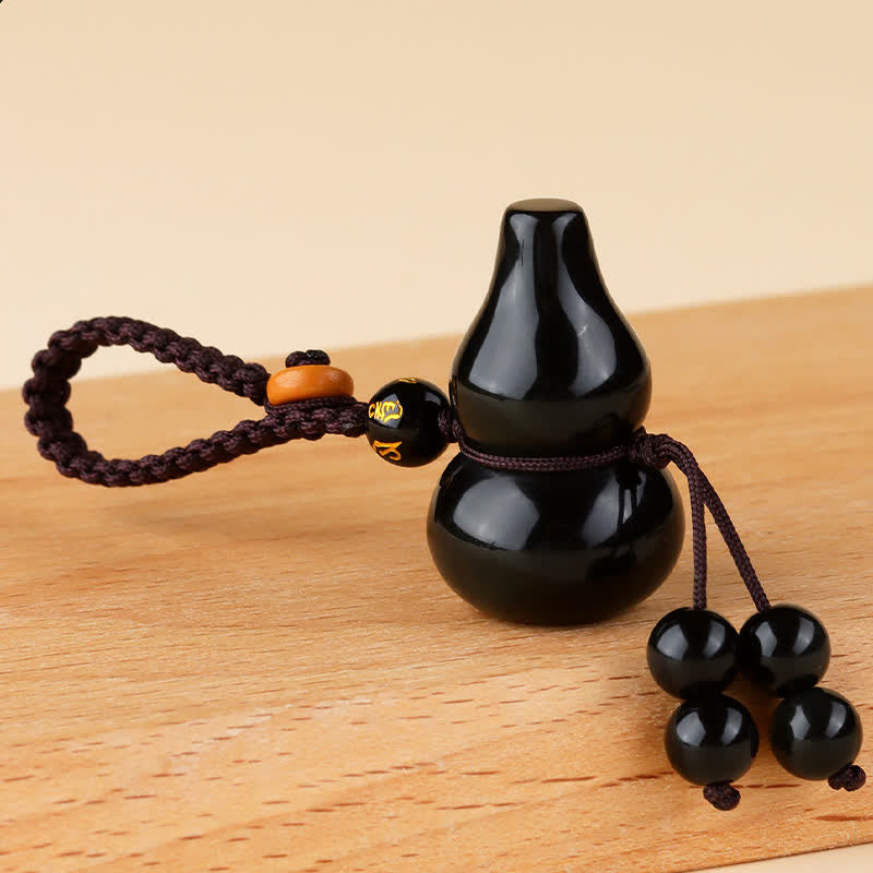 Buddha Stones Rainbow Obsidian Gourd Protection Hand-Woven Vintage Keychains