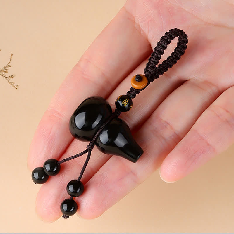 Buddha Stones Rainbow Obsidian Gourd Protection Hand-Woven Vintage Keychains