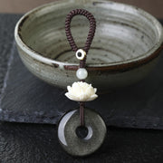 Buddha Stones Rainbow Obsidian Lotus Peace Buckle Protection Keychains