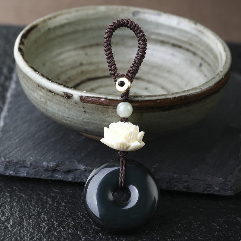 Buddha Stones Rainbow Obsidian Lotus Peace Buckle Protection Keychains