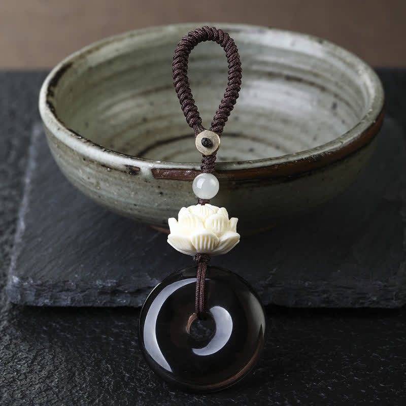 Buddha Stones Rainbow Obsidian Lotus Peace Buckle Protection Keychains