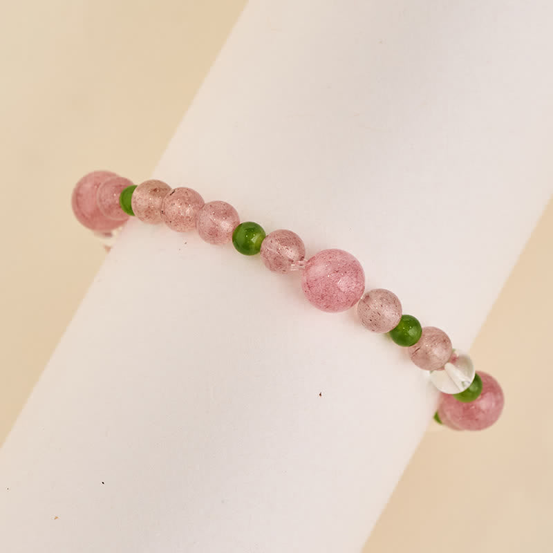 Buddha Stones Strawberry Quartz Green Agate Clear Quartz Healing Bracelet