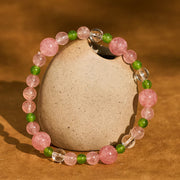 Buddha Stones Strawberry Quartz Green Agate Clear Quartz Healing Bracelet