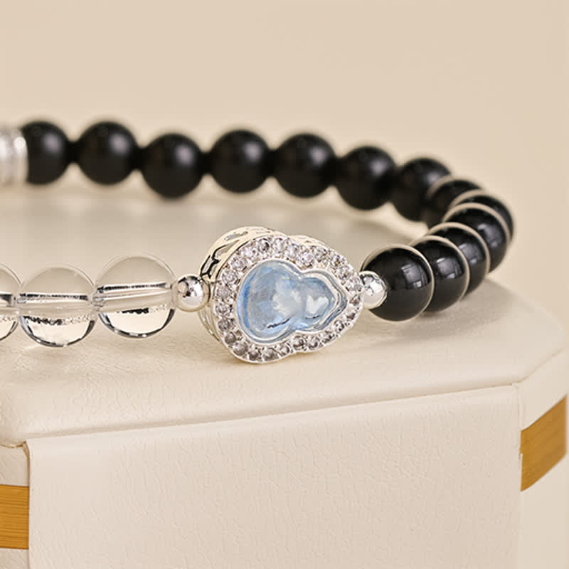 Buddha Stones Clear Quartz Black Obsidian Gourd Clarity Bracelet