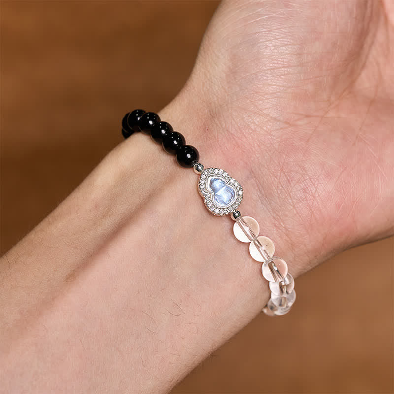 Buddha Stones Clear Quartz Black Obsidian Gourd Clarity Bracelet