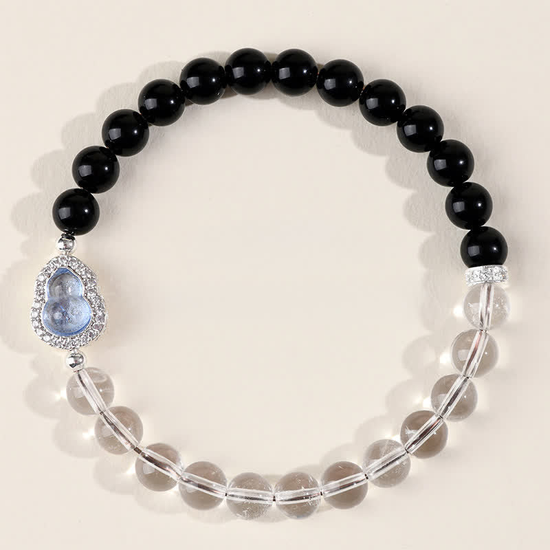 Buddha Stones Clear Quartz Black Obsidian Gourd Clarity Bracelet