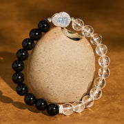 Buddha Stones Clear Quartz Black Obsidian Gourd Clarity Bracelet