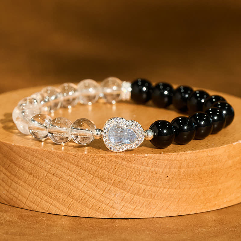 Buddha Stones Clear Quartz Black Obsidian Gourd Clarity Bracelet