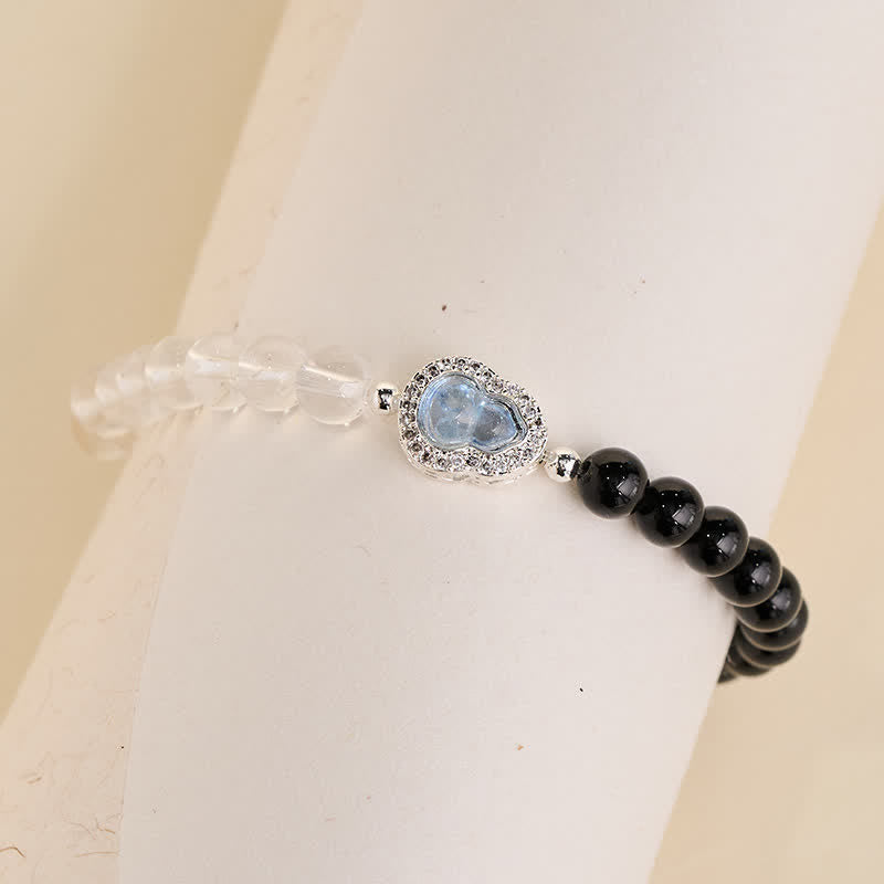 Buddha Stones Clear Quartz Black Obsidian Gourd Clarity Bracelet