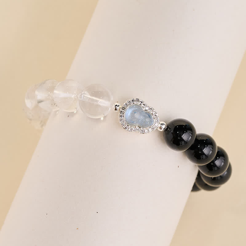 Buddha Stones Clear Quartz Black Obsidian Gourd Clarity Bracelet