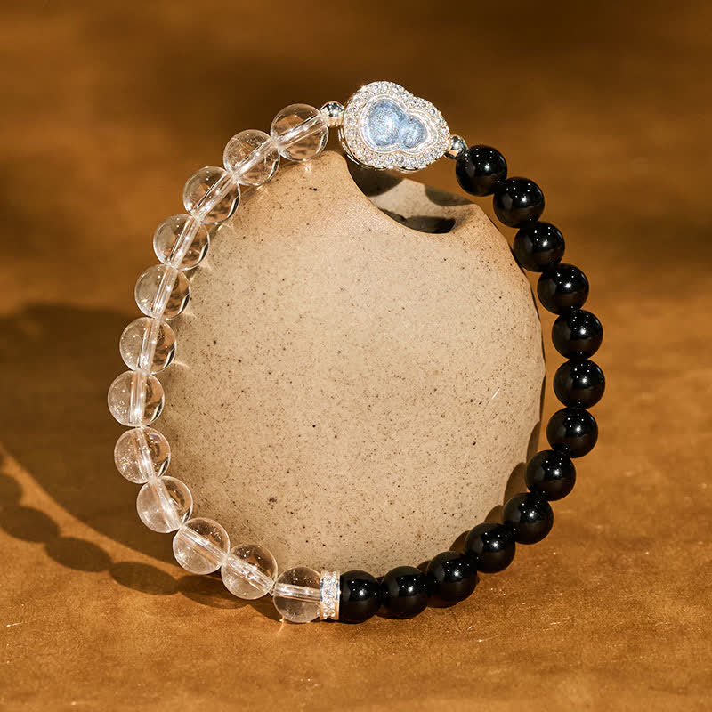 Buddha Stones Clear Quartz Black Obsidian Gourd Clarity Bracelet