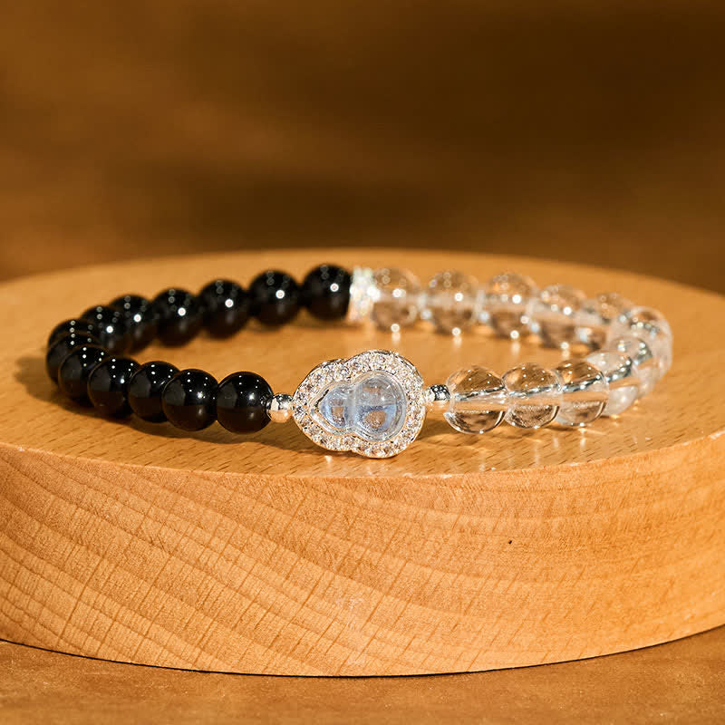 Buddha Stones Clear Quartz Black Obsidian Gourd Clarity Bracelet