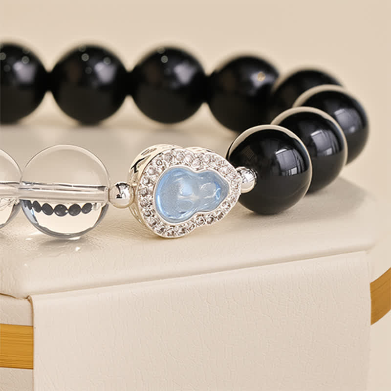 Buddha Stones Clear Quartz Black Obsidian Gourd Clarity Bracelet