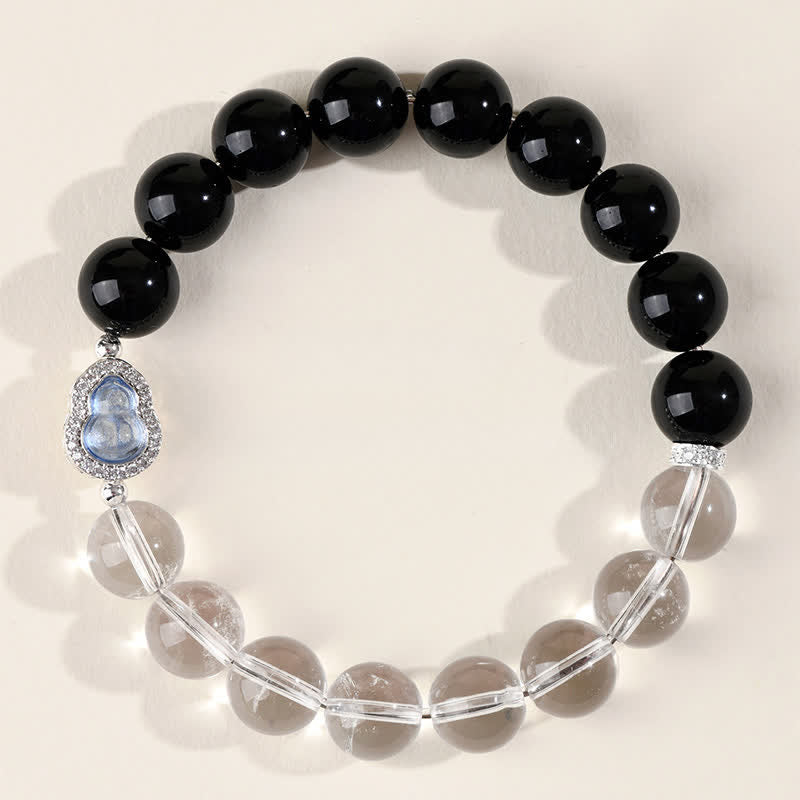 Buddha Stones Clear Quartz Black Obsidian Gourd Clarity Bracelet