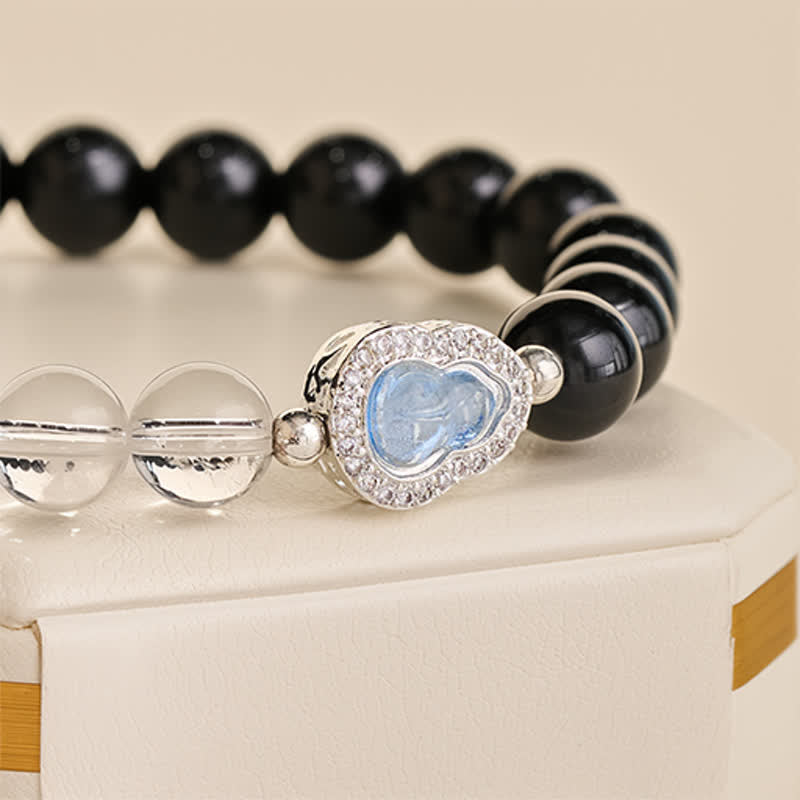 Buddha Stones Clear Quartz Black Obsidian Gourd Clarity Bracelet