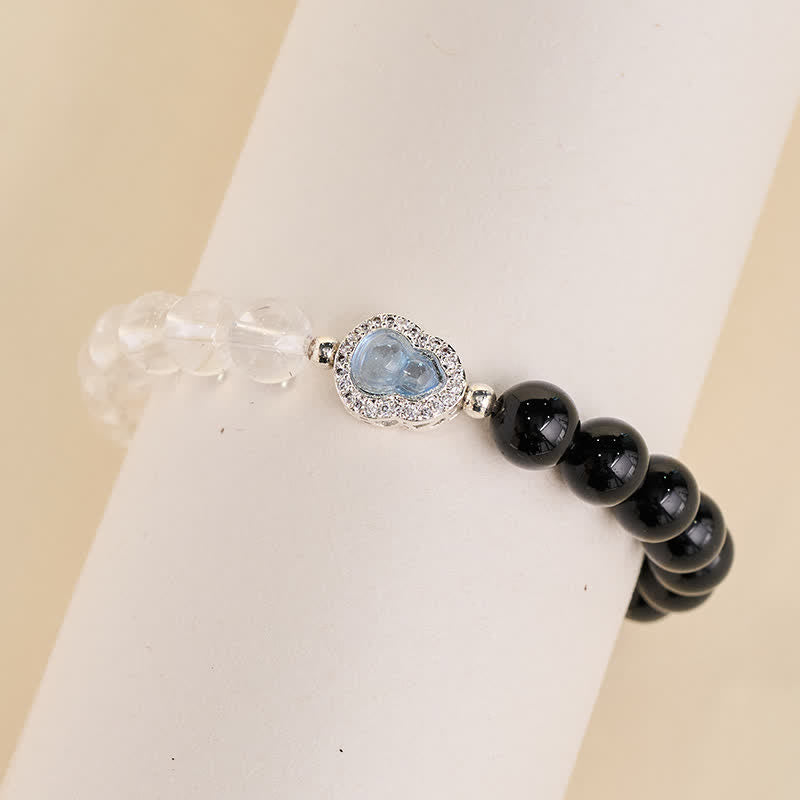 Buddha Stones Clear Quartz Black Obsidian Gourd Clarity Bracelet