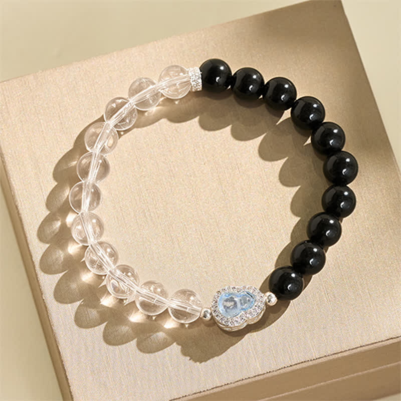 Buddha Stones Clear Quartz Black Obsidian Gourd Clarity Bracelet