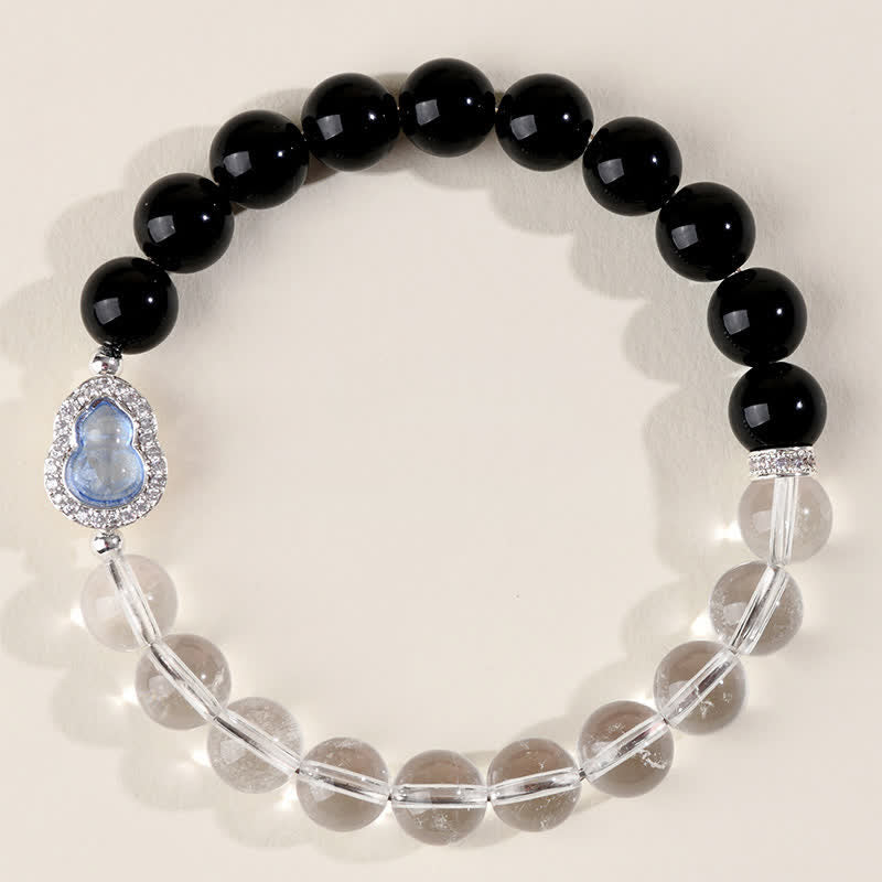 Buddha Stones Clear Quartz Black Obsidian Gourd Clarity Bracelet