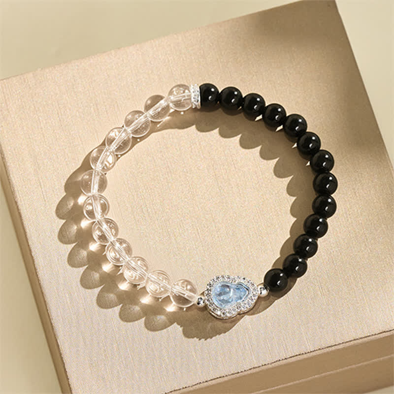 Buddha Stones Clear Quartz Black Obsidian Gourd Clarity Bracelet