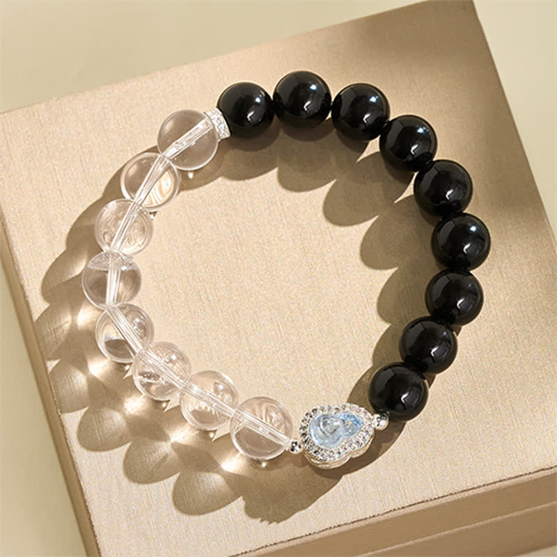 Buddha Stones Clear Quartz Black Obsidian Gourd Clarity Bracelet